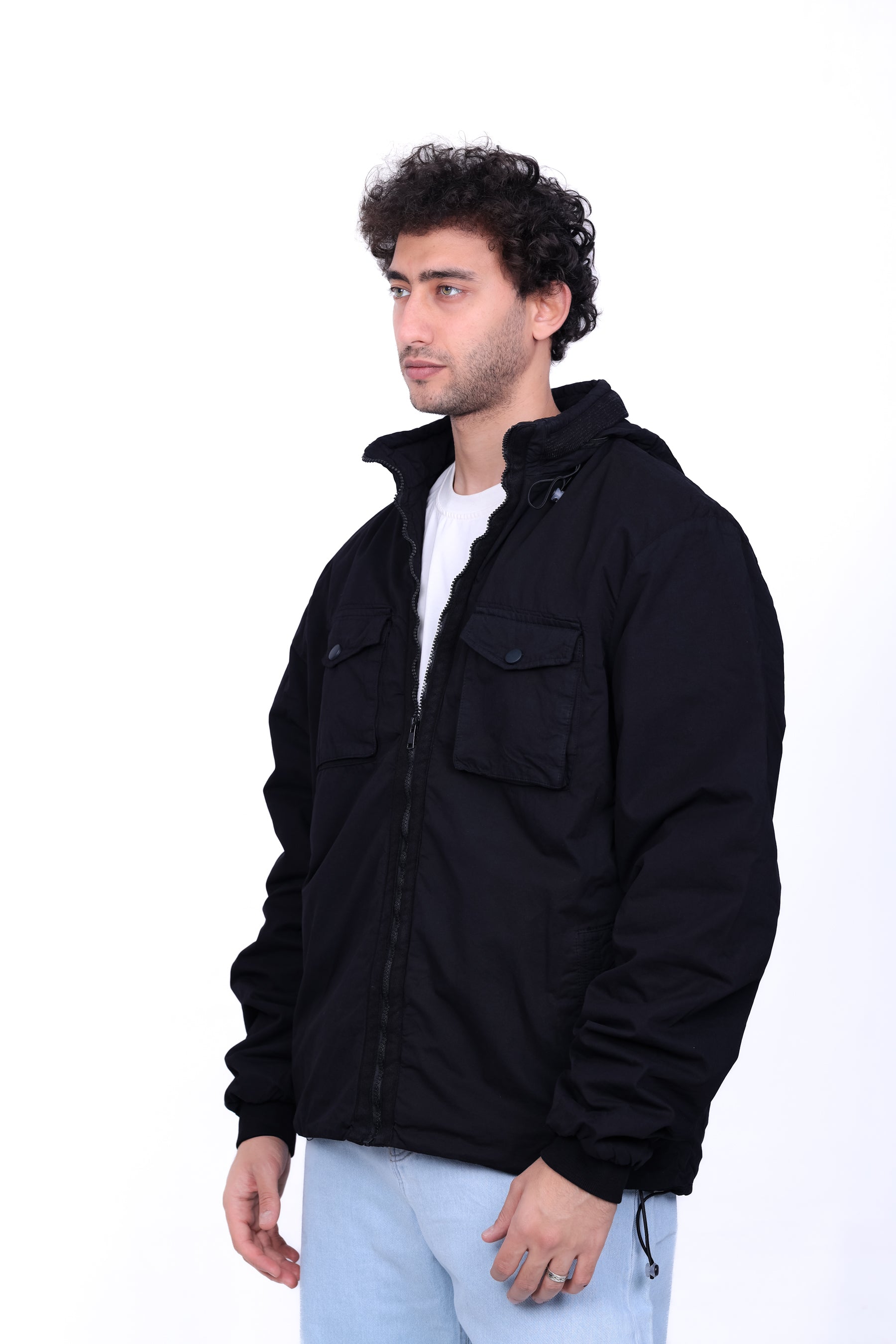 Gabardine Bomber Hoded Two Pocket Jacket 6004