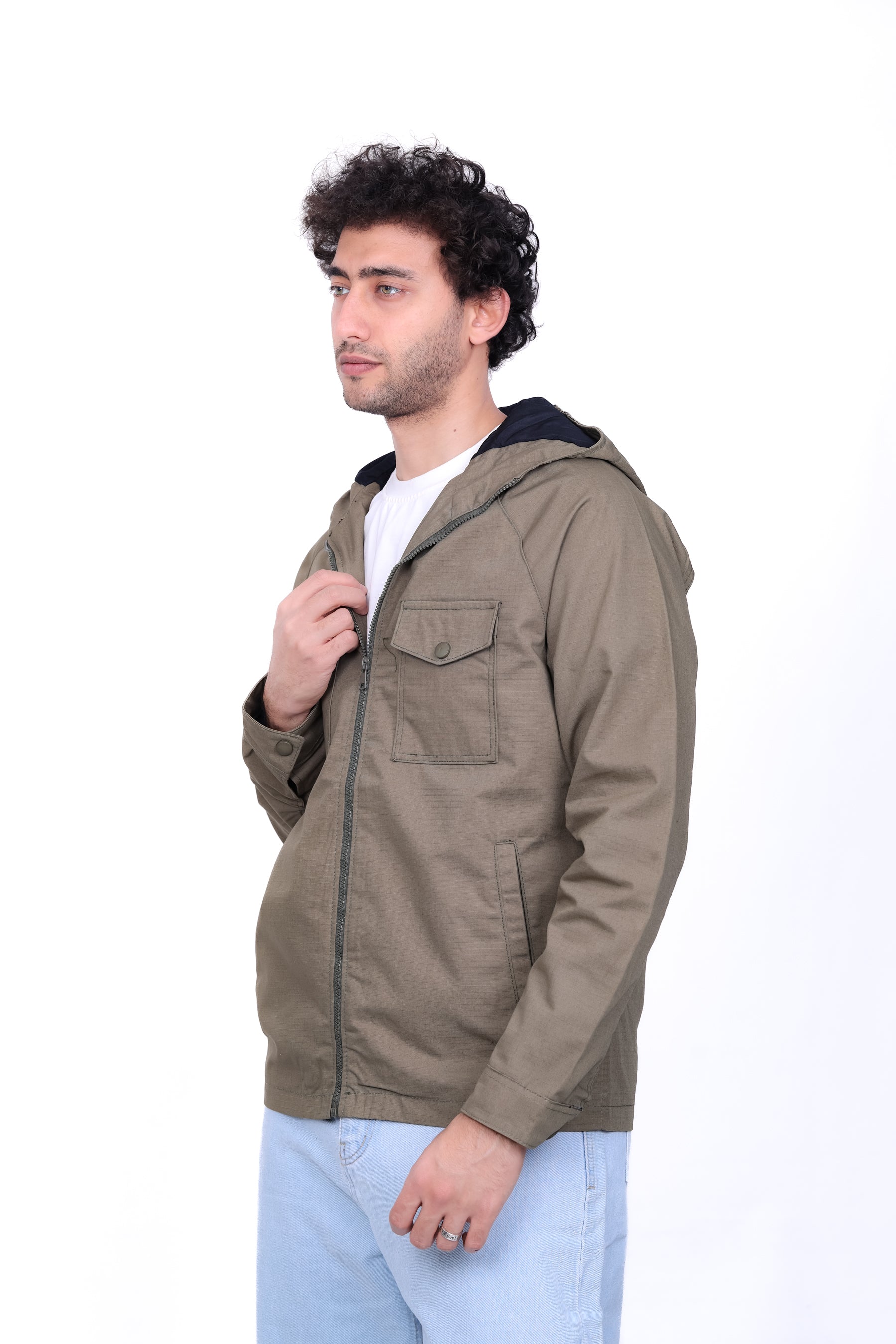 Gabardine Bomber Hoded Two Pocket Jacket 6010