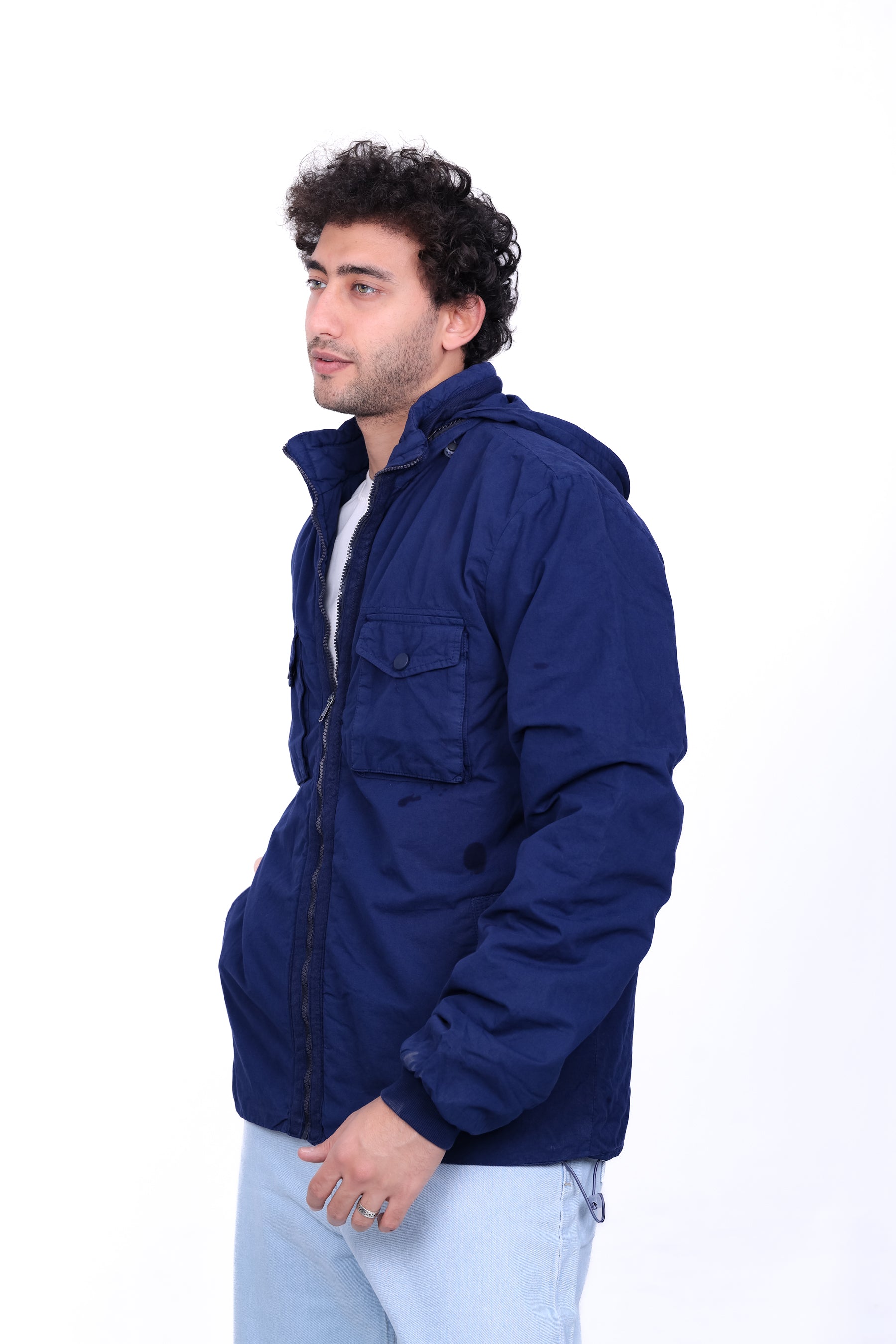 Gabardine Bomber Hoded Two Pocket Jacket 6004