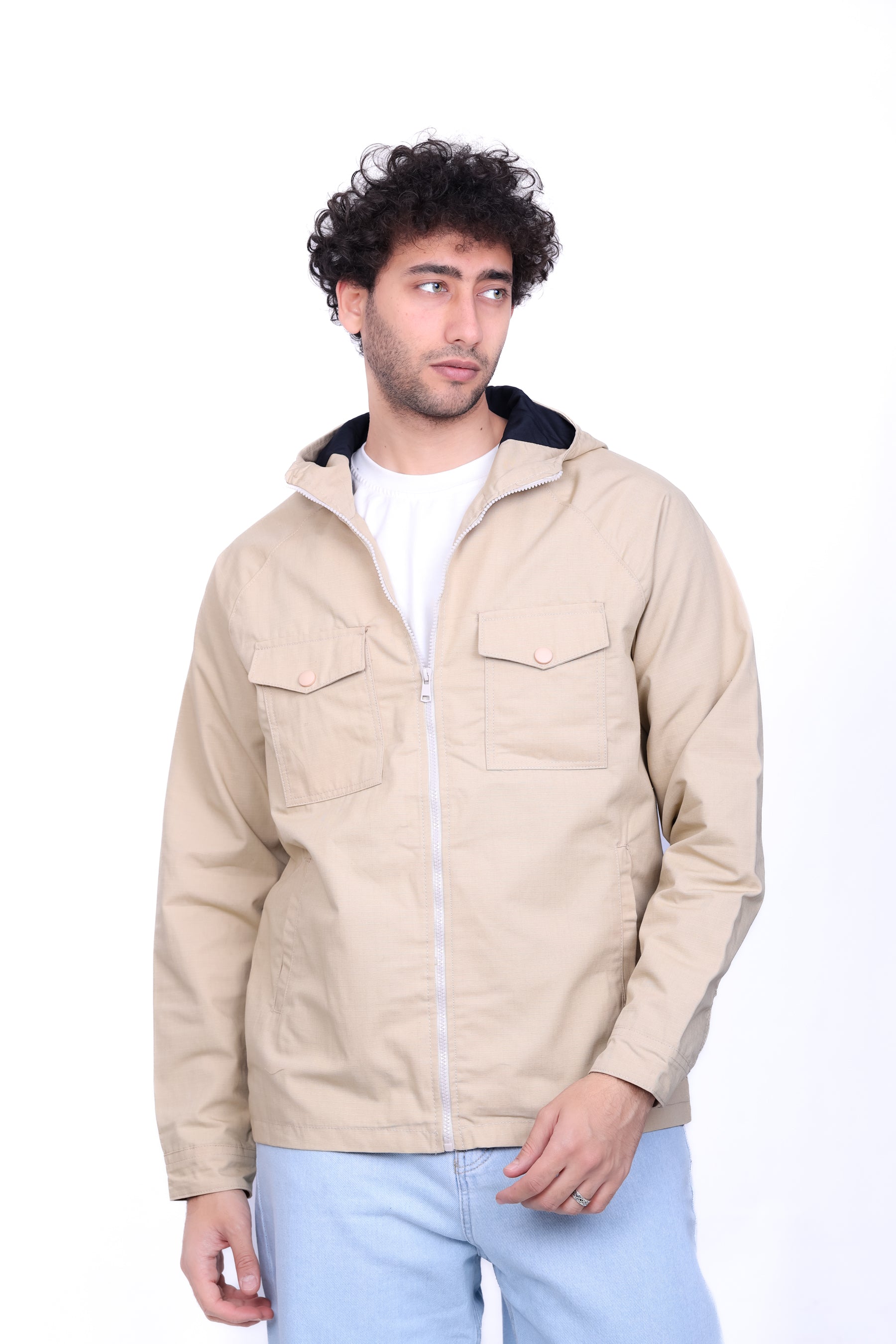 Gabardine Bomber Hoded Two Pocket Jacket 6010