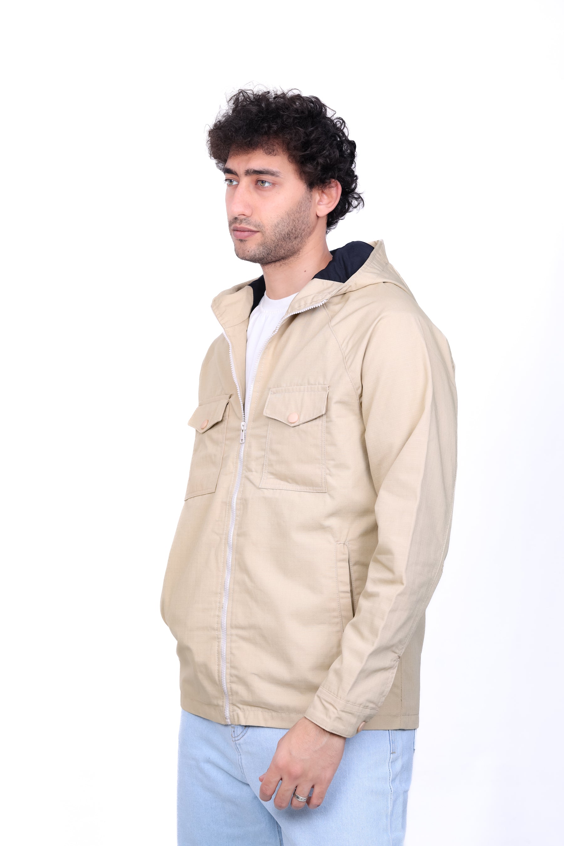 Gabardine Bomber Hoded Two Pocket Jacket 6010