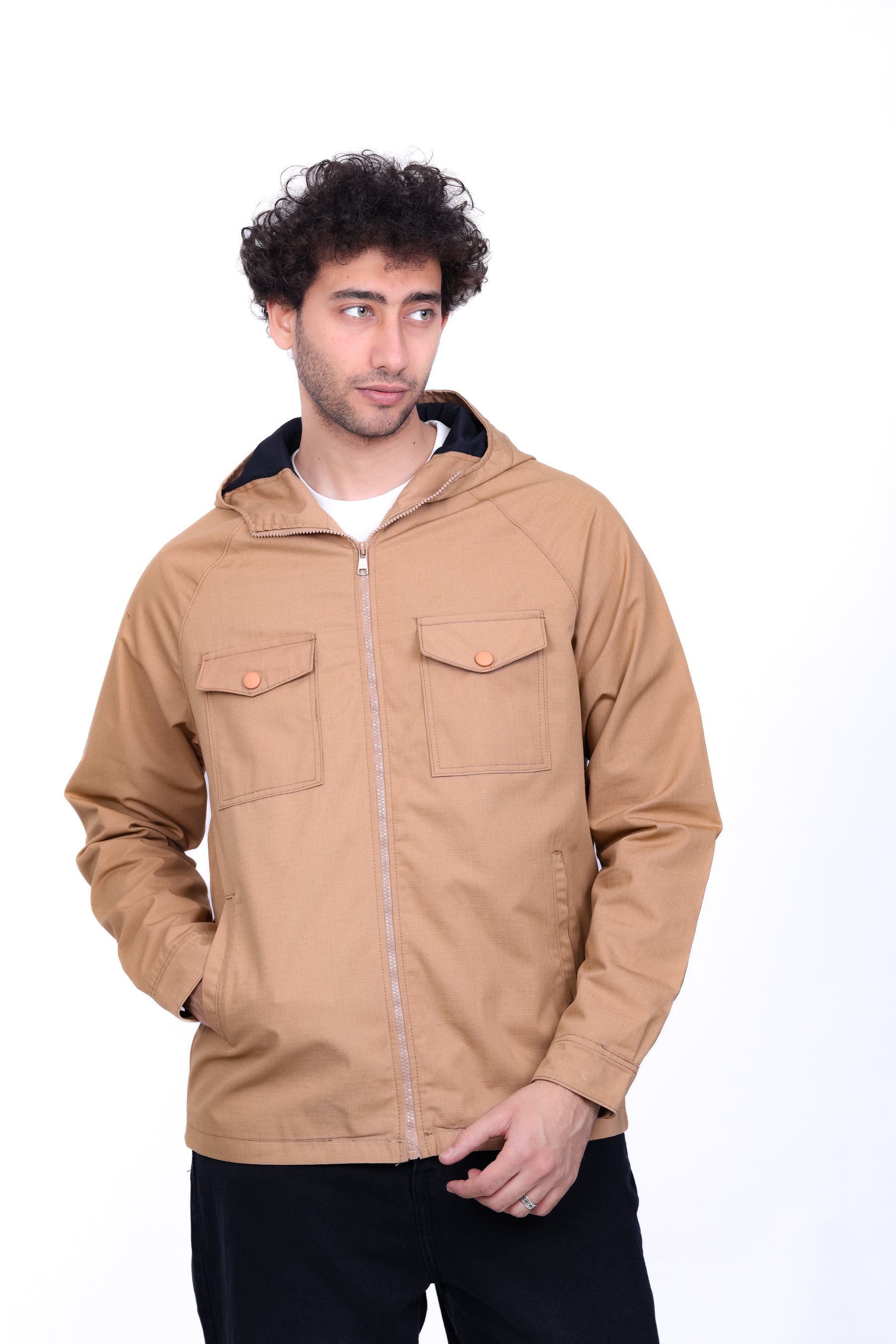 Gabardine Bomber Hoded Two Pocket Jacket 6010