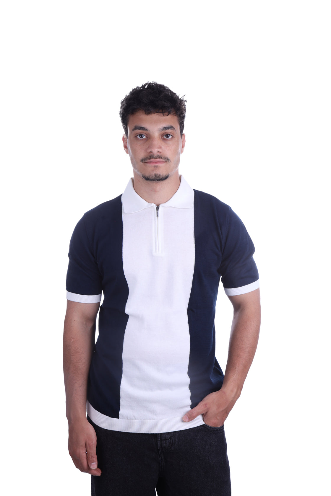 Patterned Polo Zipped Two Color
