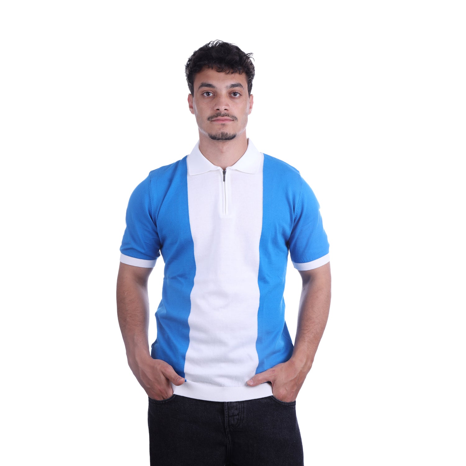 Patterned Polo Zipped Two Color