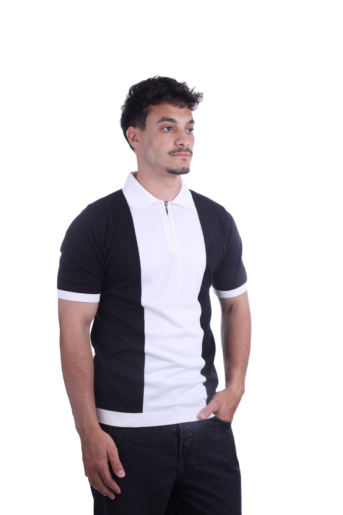 Patterned Polo Zipped Two Color