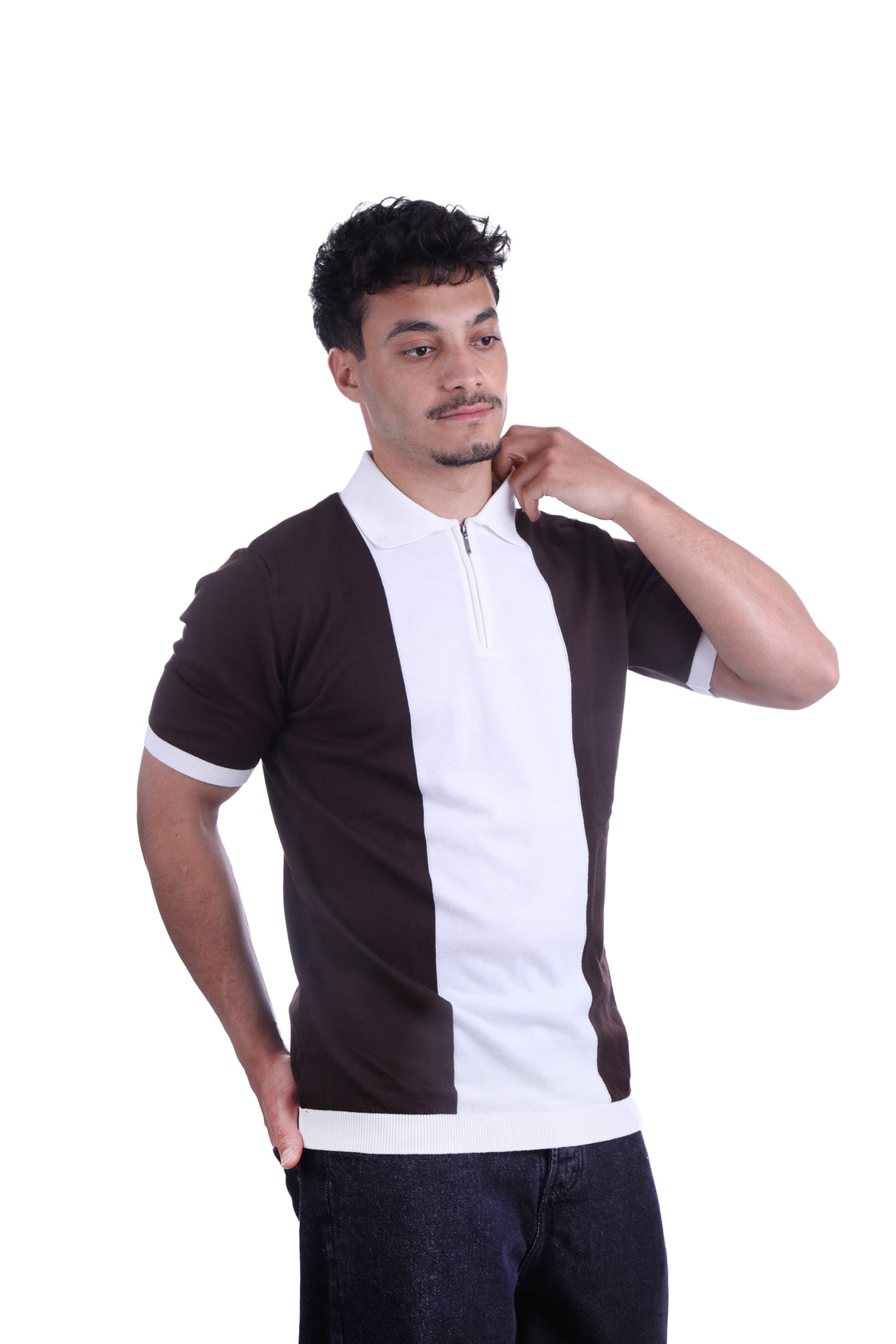 Patterned Polo Zipped Two Color