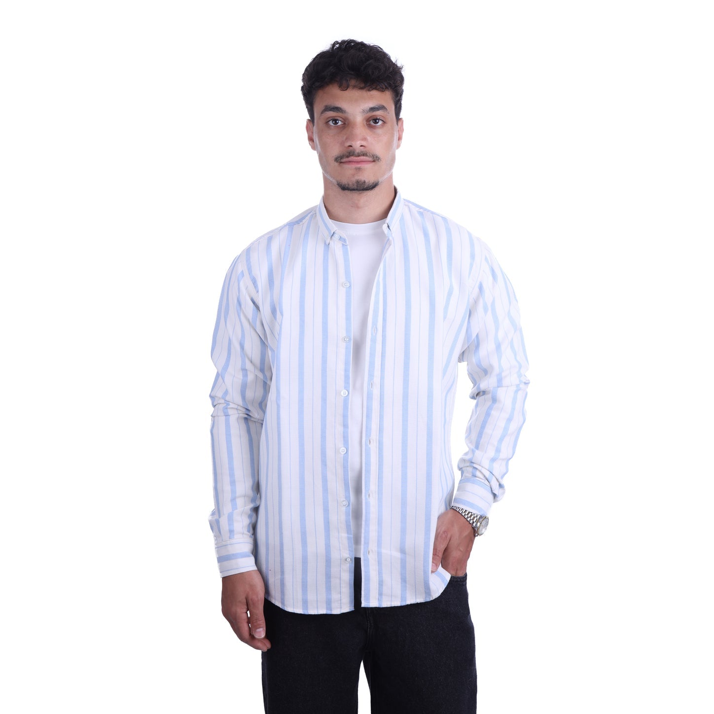 Off White Poplin Striped Line