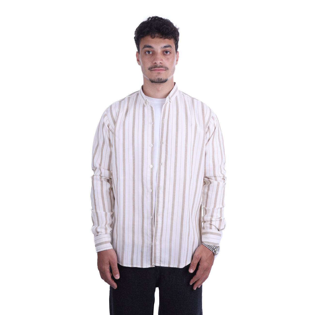 Off White Poplin Striped Line