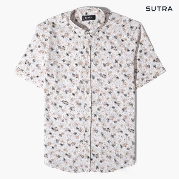 Short Sleeves Poplin Flower Shirt