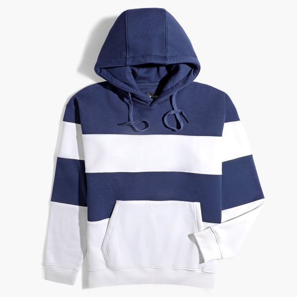 Milton Hoodie Two Color Sweatshirt-White&Dark Blue