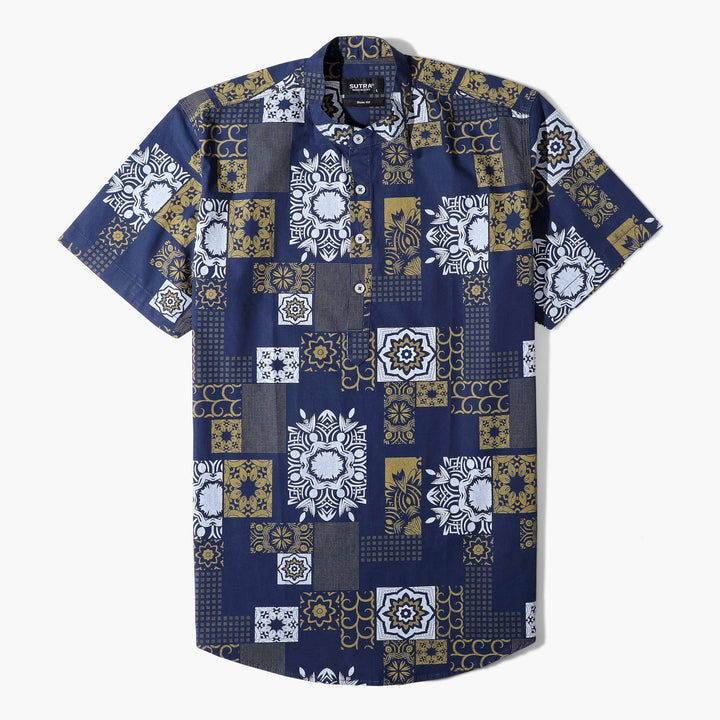 Short Sleeves Mandela Shirt Dark Blue