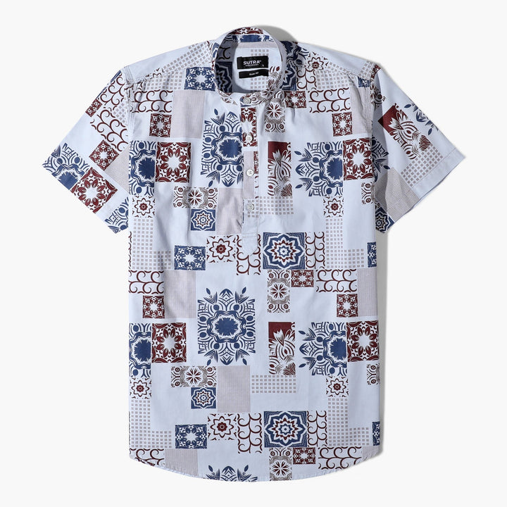 Short Sleeves Mandela Shirt Baby Blue