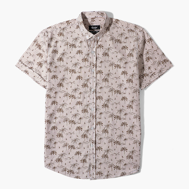 Short Sleeves Palm Shirt Beige