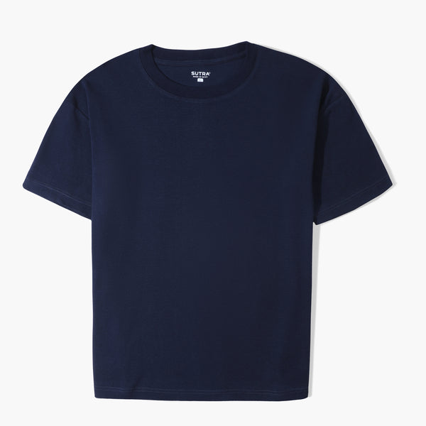 Basic Slim Fit Round T_Shirt-Dark Blue