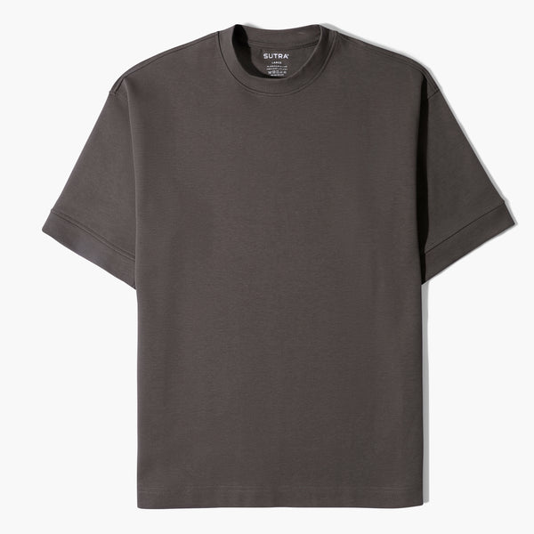 Over Size Polivar Cotton Basic T_Shirt-Brown