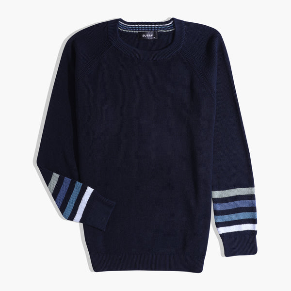 Knitwear Cookies Line Sleeves Pullover-Dark Blue