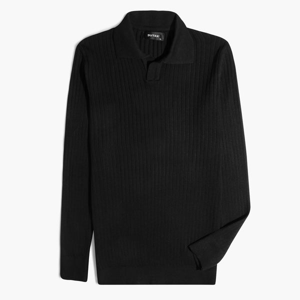 Knitwear Ripped Collar Pullover-Black