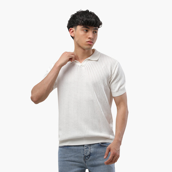 Patterned Polo Knitwear Ripped-Off White