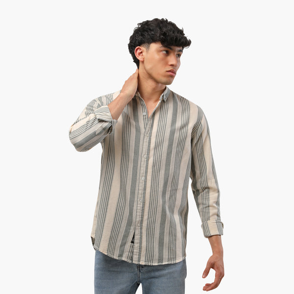 Line Cookies Striped Shirt-Olive