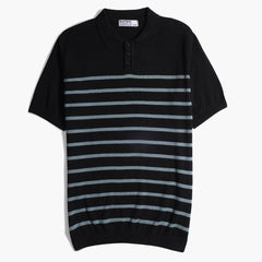 Patterned Polo Knitwear Line Button