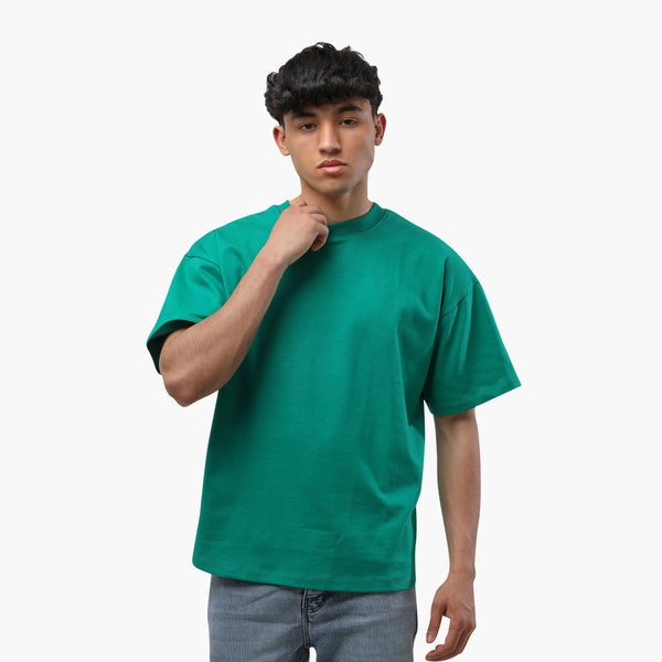 Over Size Polivar Cotton Basic T_Shirt-Green