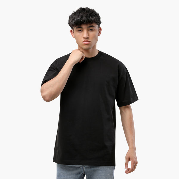 Over Size Polivar Cotton Basic T_Shirt-Black