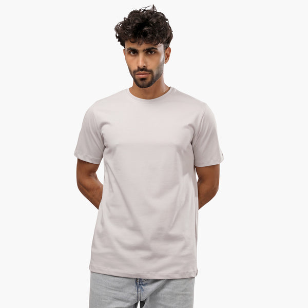 Basic Slim Fit Round T-Shirt Silver