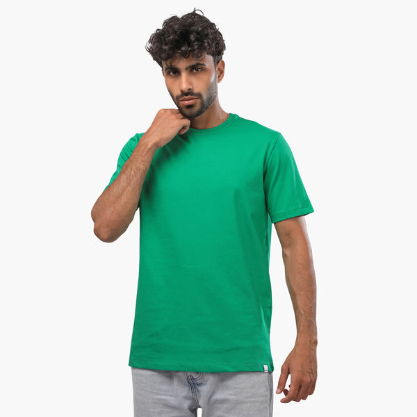 Basic Slim Fit Round T-Shirt Green