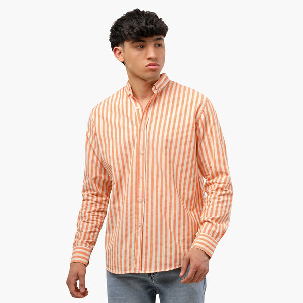 قميص قطن مقلم - برتقالي