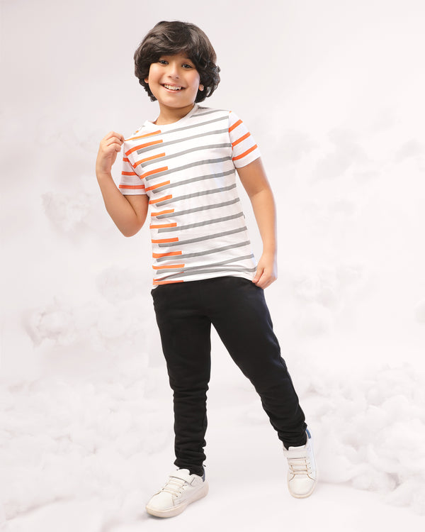 Boy T-Shirt PR-Two Lines White&Orange
