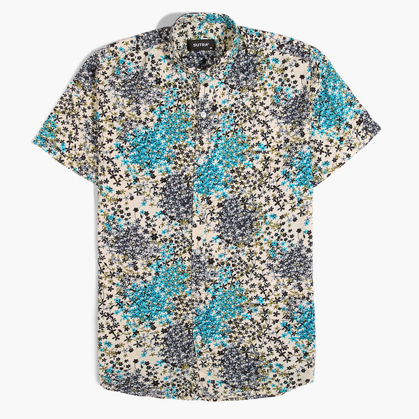 Short Sleeves FZ Flower Shirt Turquoise
