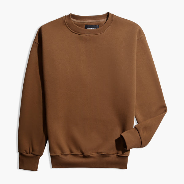 Milton Round Basic Sweatshirt-Brown