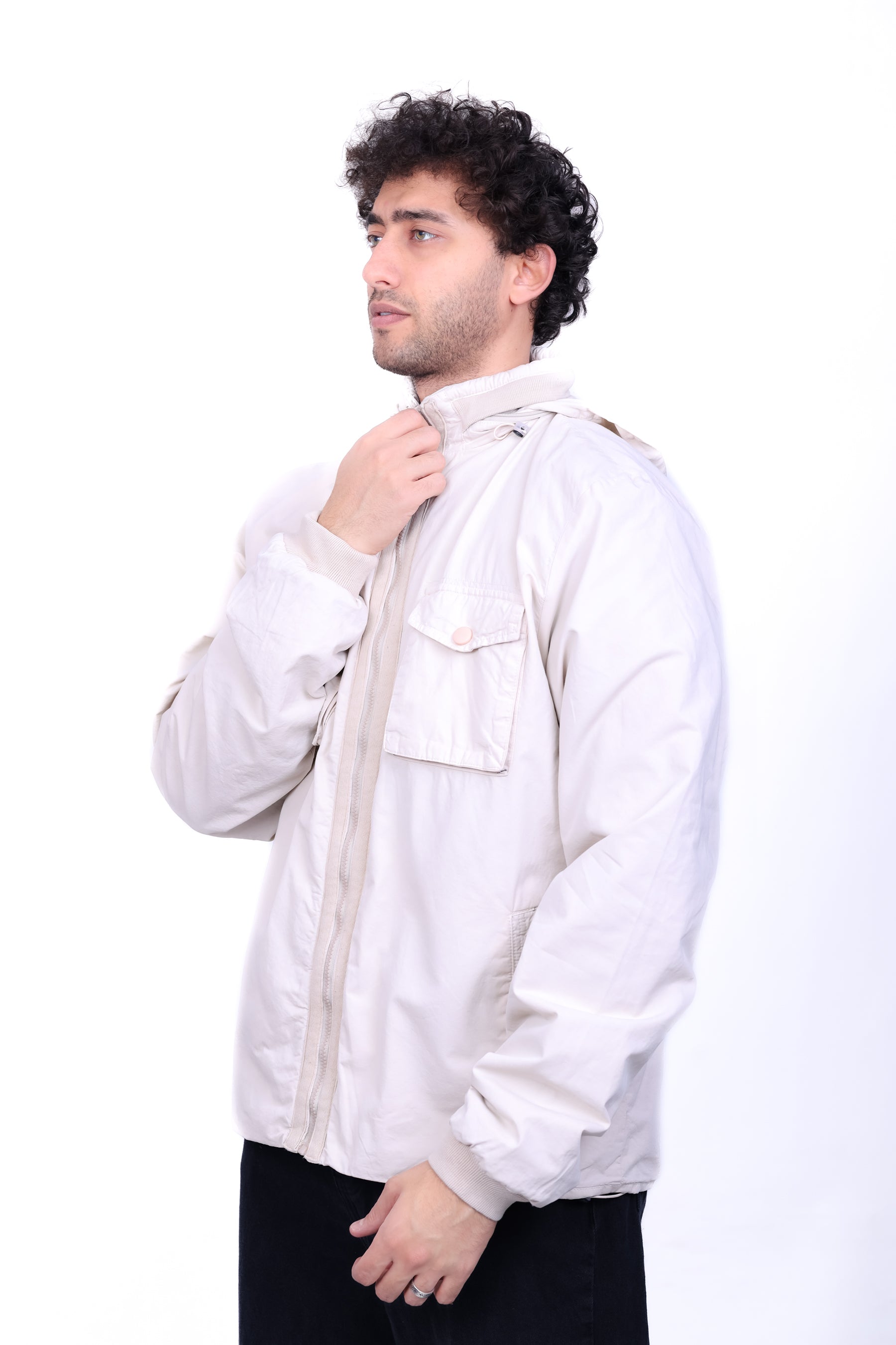 Gabardine Bomber Hoded Two Pocket Jacket 6004