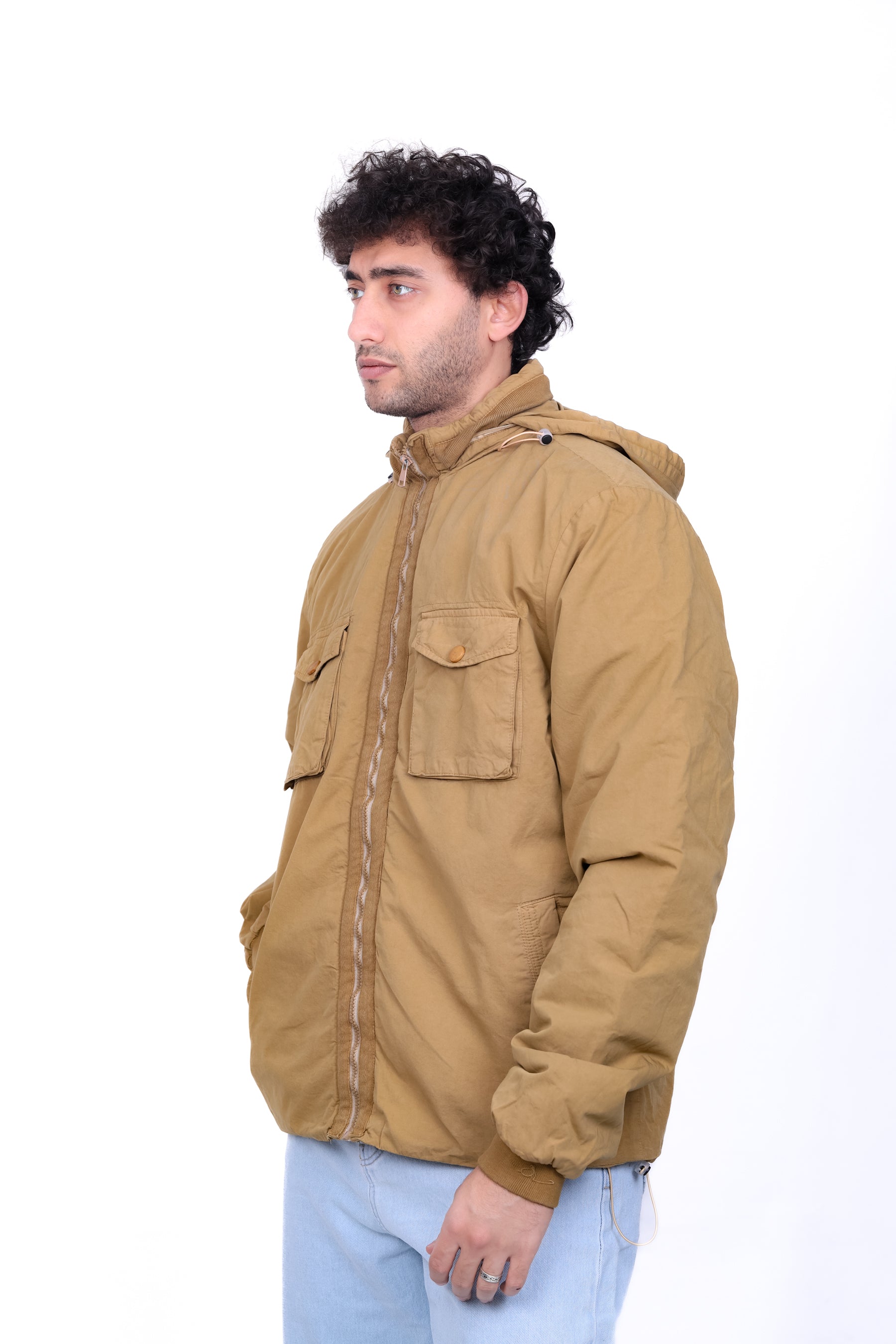 Gabardine Bomber Hoded Two Pocket Jacket 6004