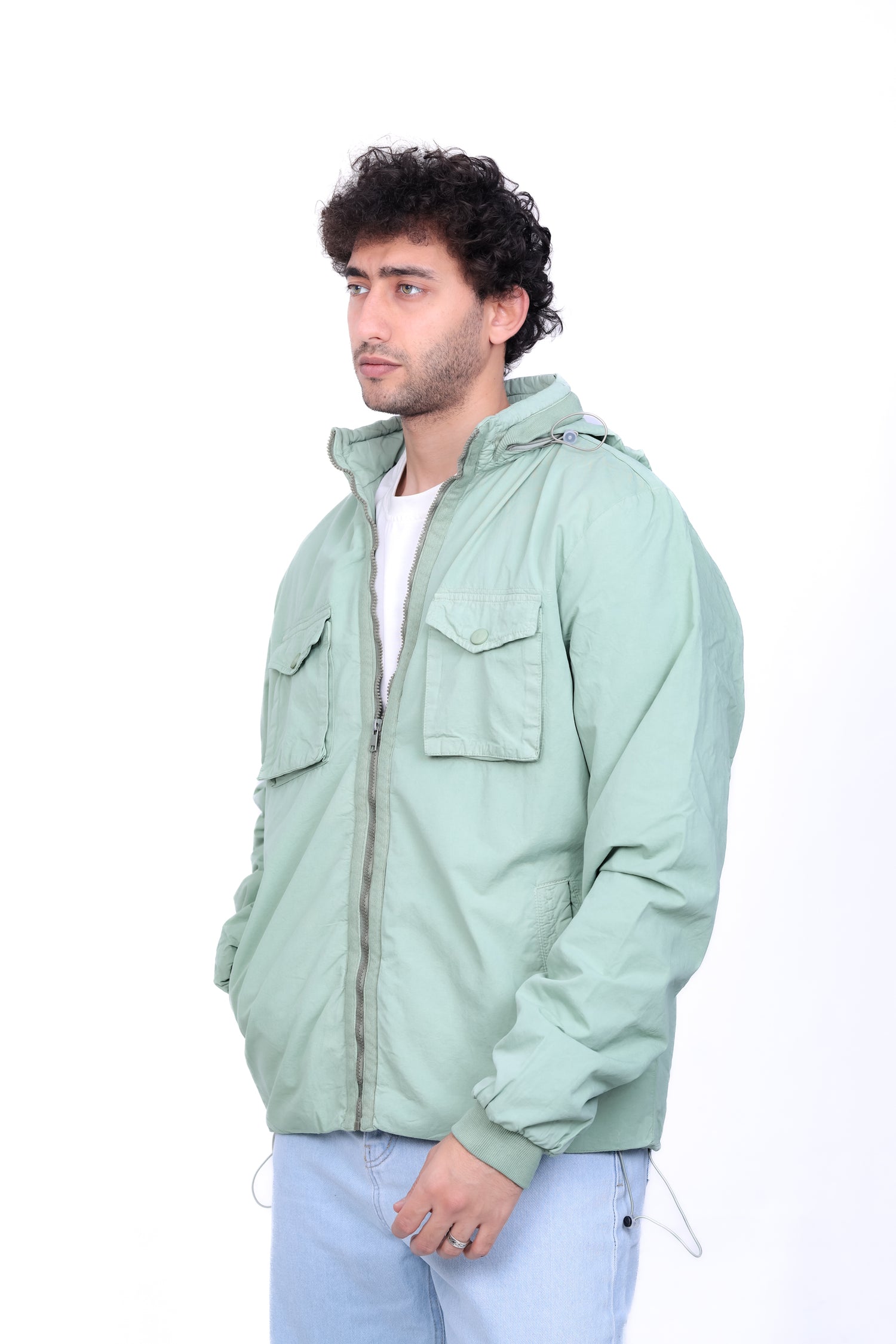 Gabardine Bomber Hoded Two Pocket Jacket 6004
