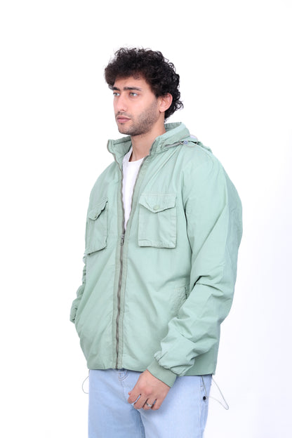 Gabardine Bomber Hoded Two Pocket Jacket 6004
