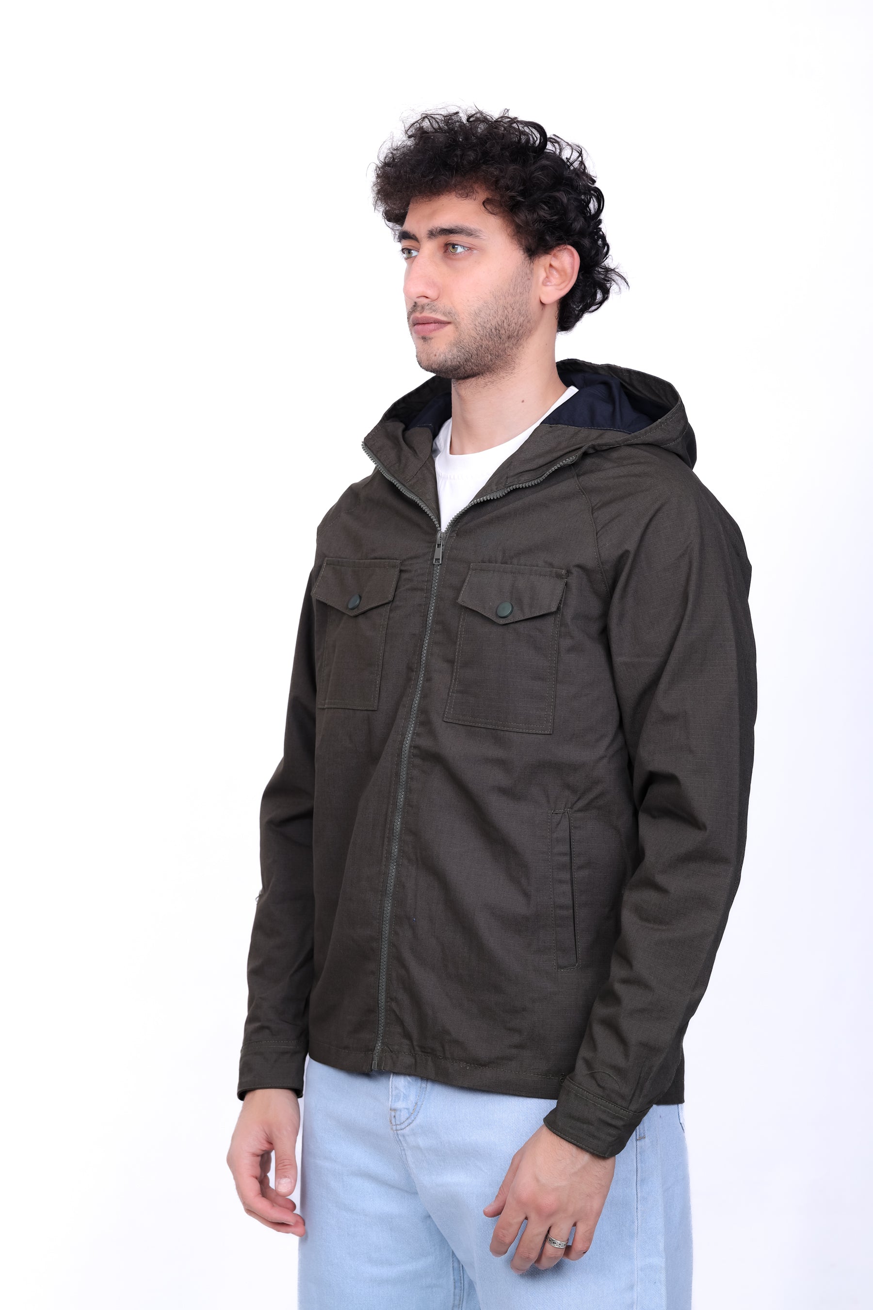 Gabardine Bomber Hoded Two Pocket Jacket 6010