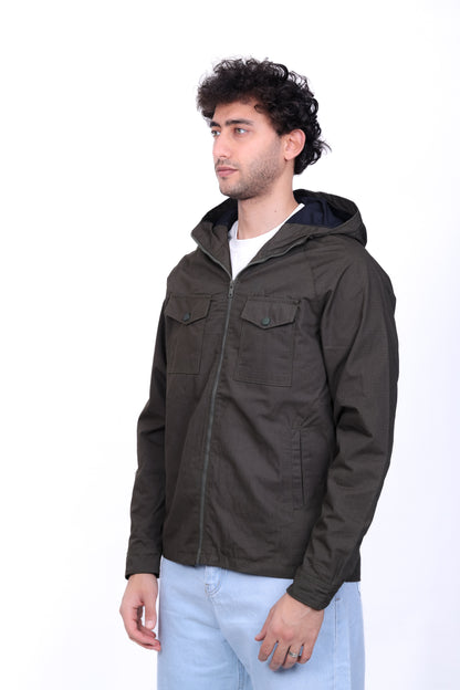 Gabardine Bomber Hoded Two Pocket Jacket 6010