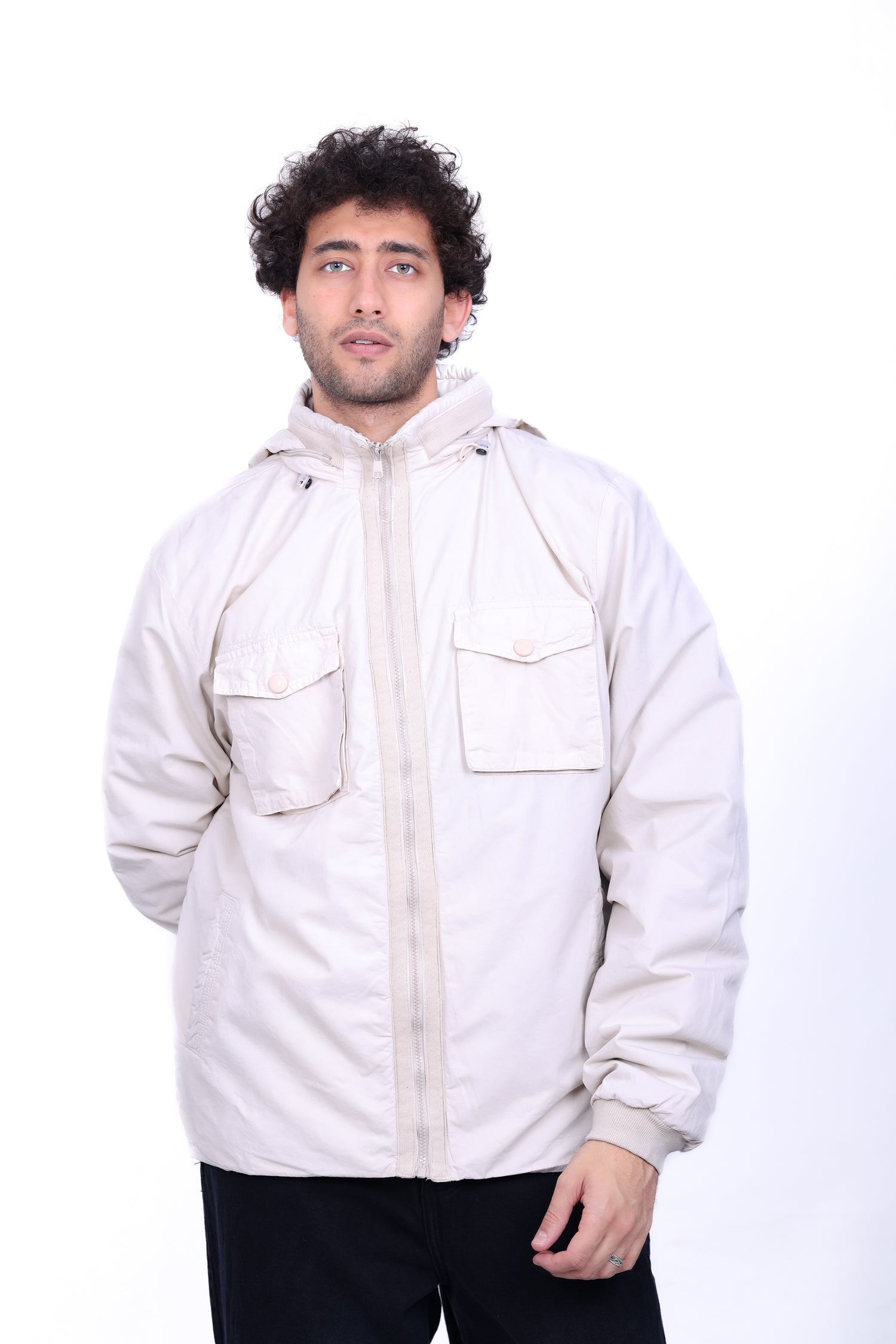 Gabardine Bomber Hoded Two Pocket Jacket 6004