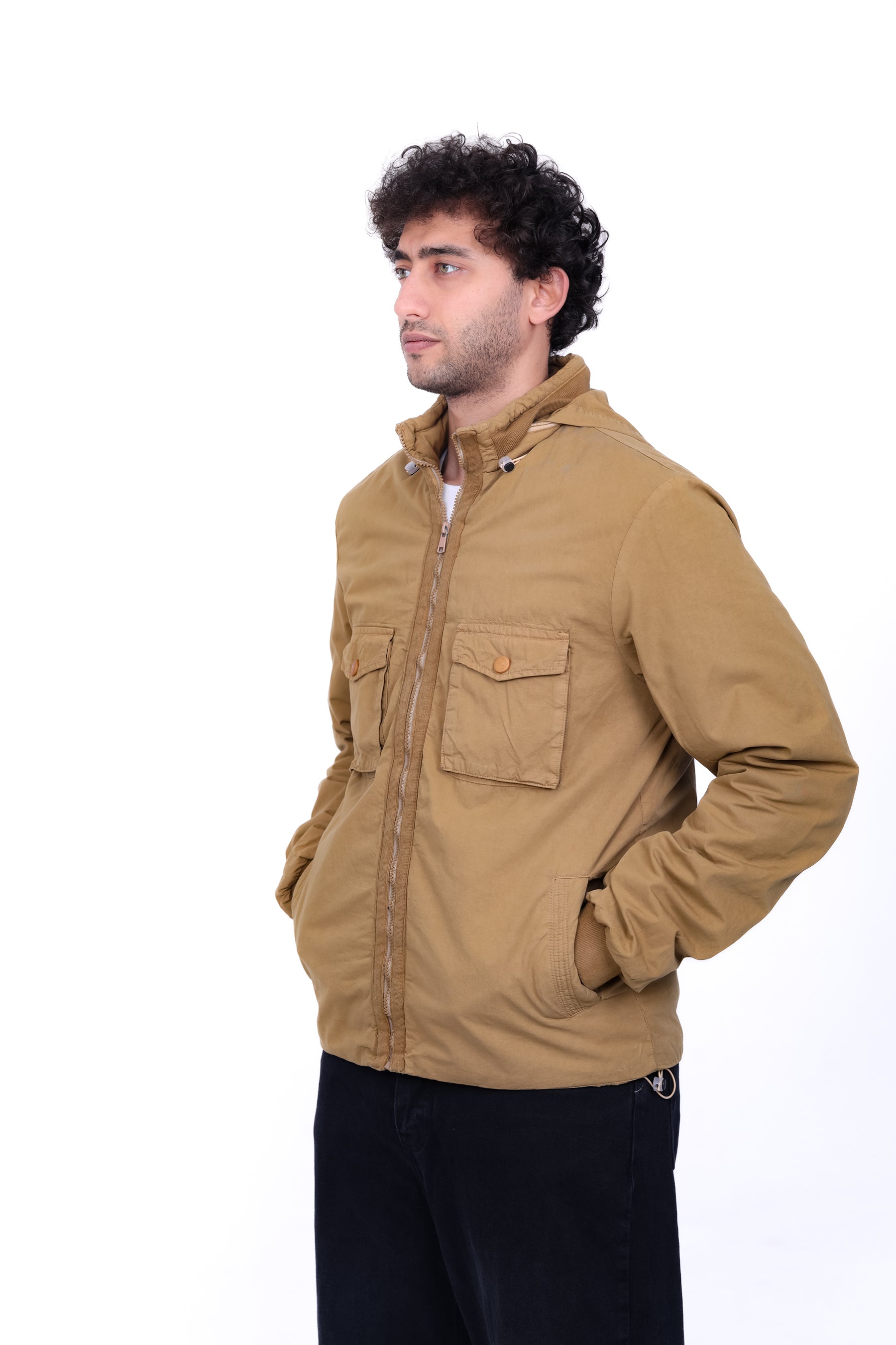 Gabardine Bomber Hoded Two Pocket Jacket 6004