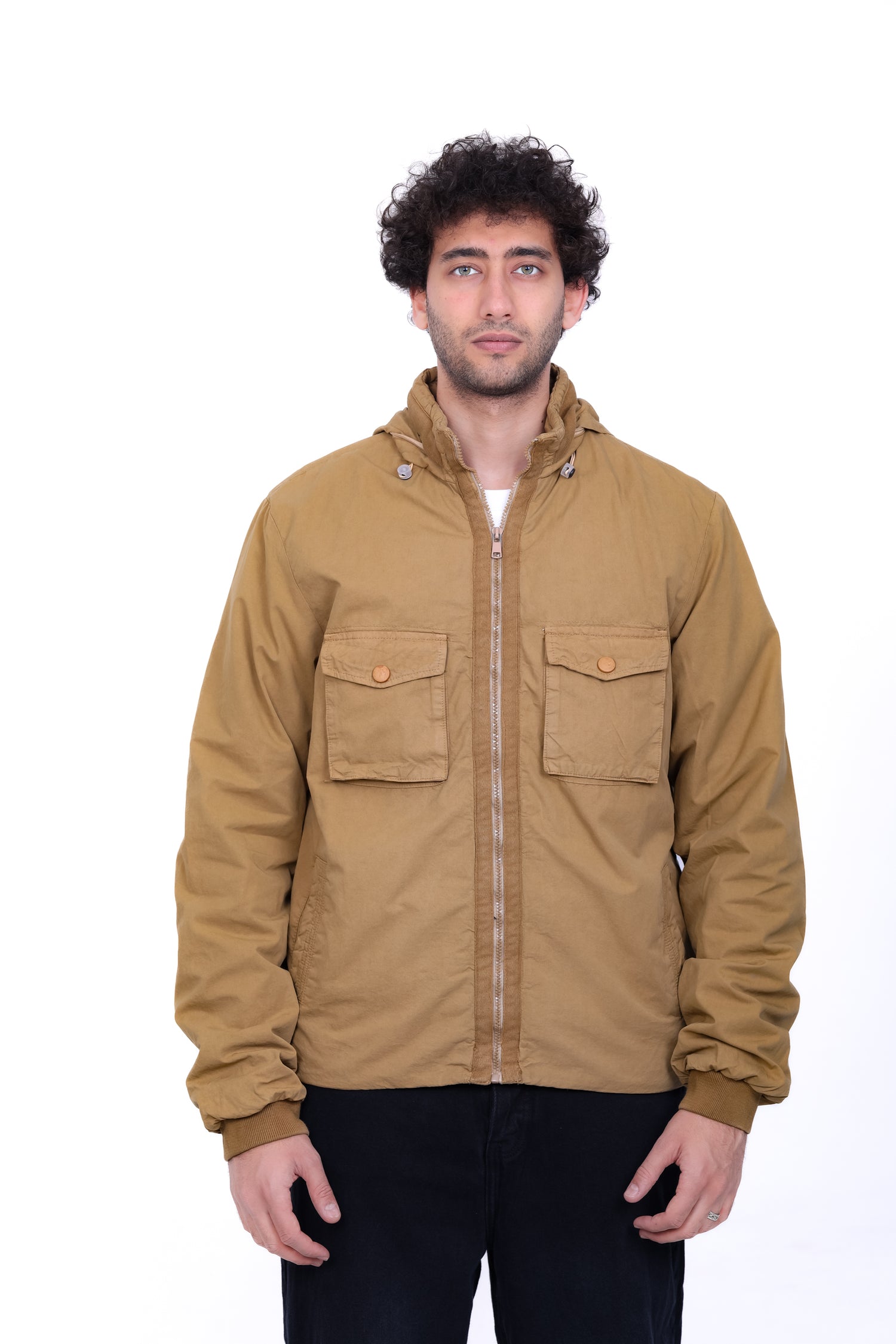 Gabardine Bomber Hoded Two Pocket Jacket 6004