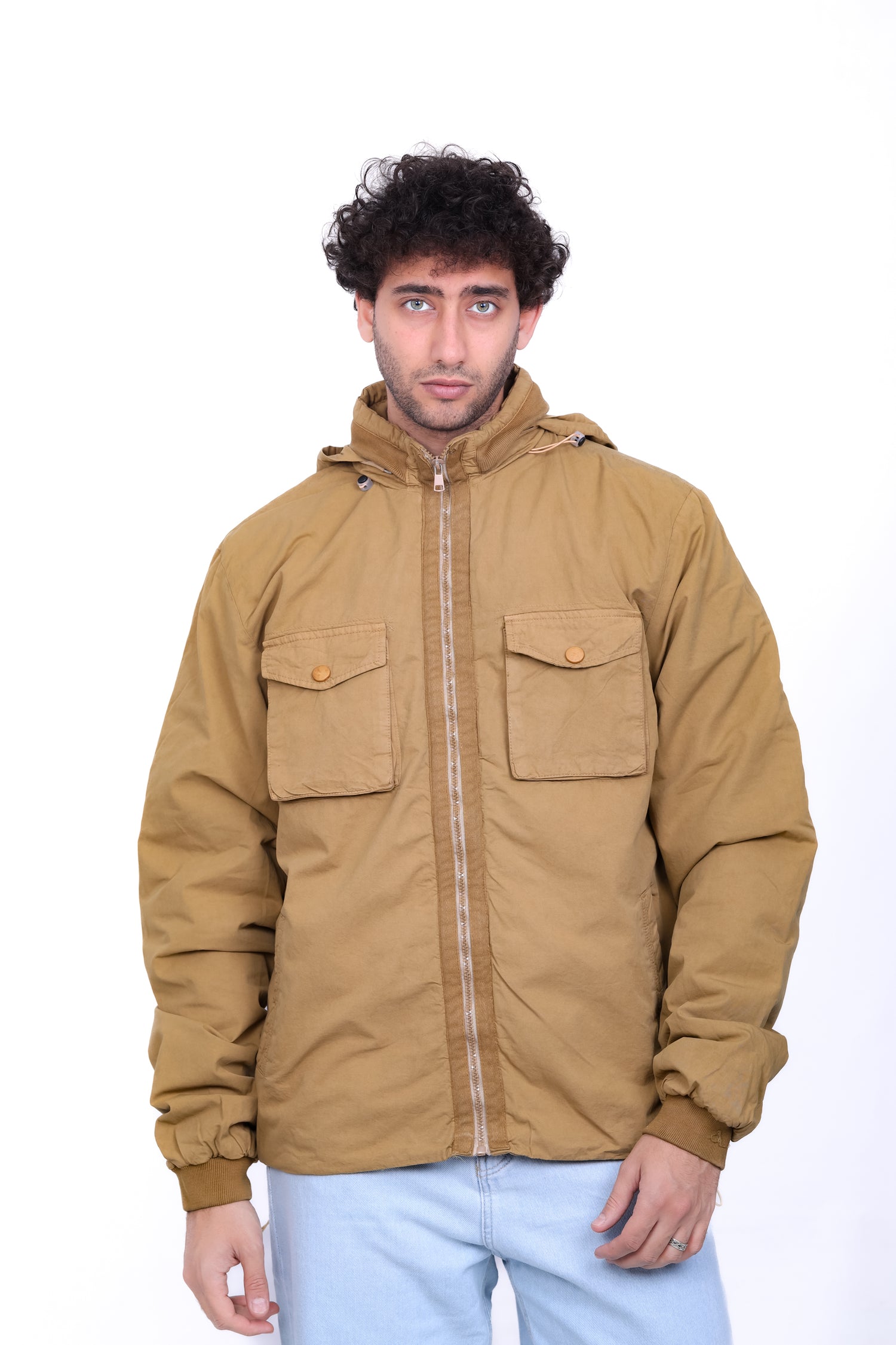 Gabardine Bomber Hoded Two Pocket Jacket 6004