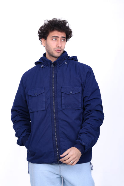 Gabardine Bomber Hoded Two Pocket Jacket 6004