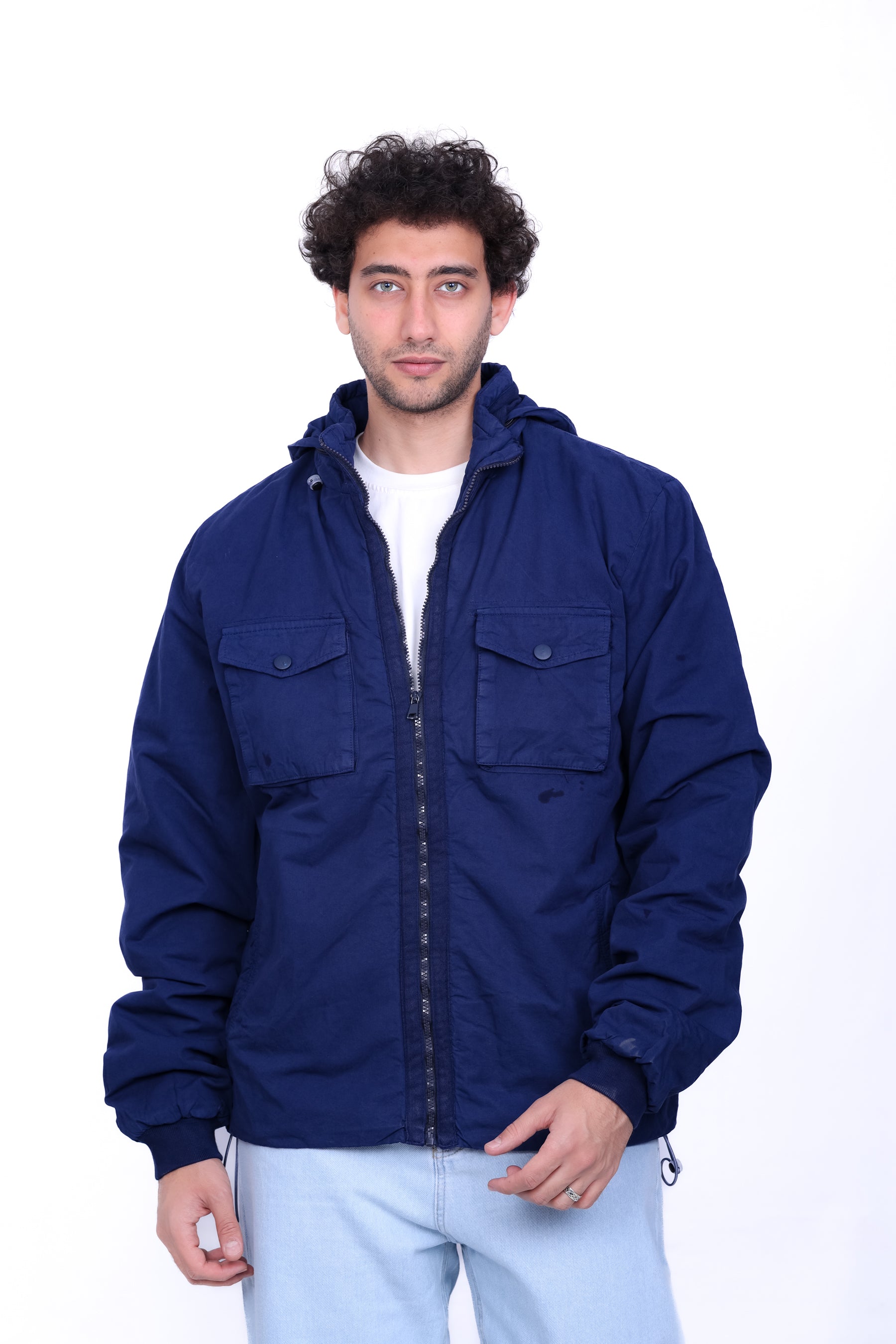 Gabardine Bomber Hoded Two Pocket Jacket 6004