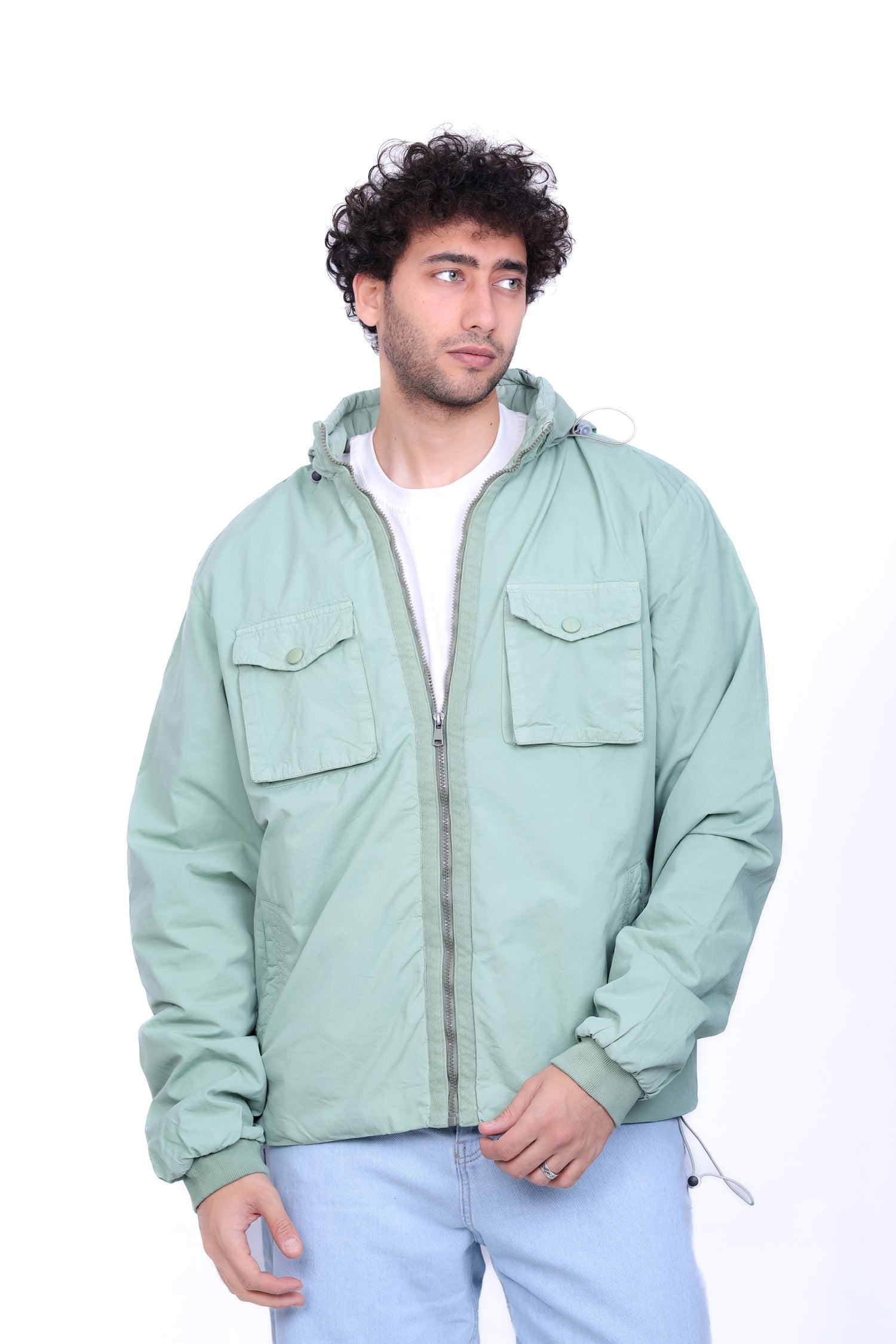 Gabardine Bomber Hoded Two Pocket Jacket 6004