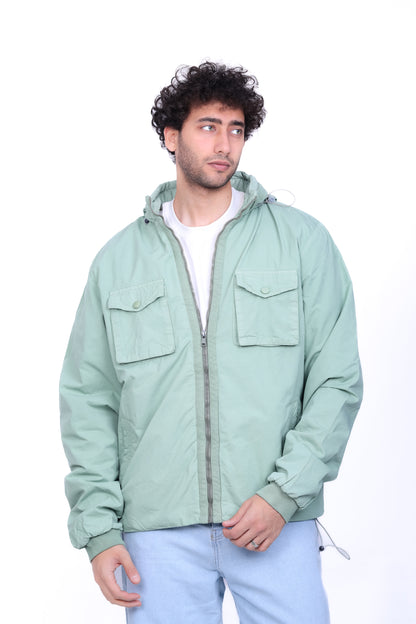 Gabardine Bomber Hoded Two Pocket Jacket 6004