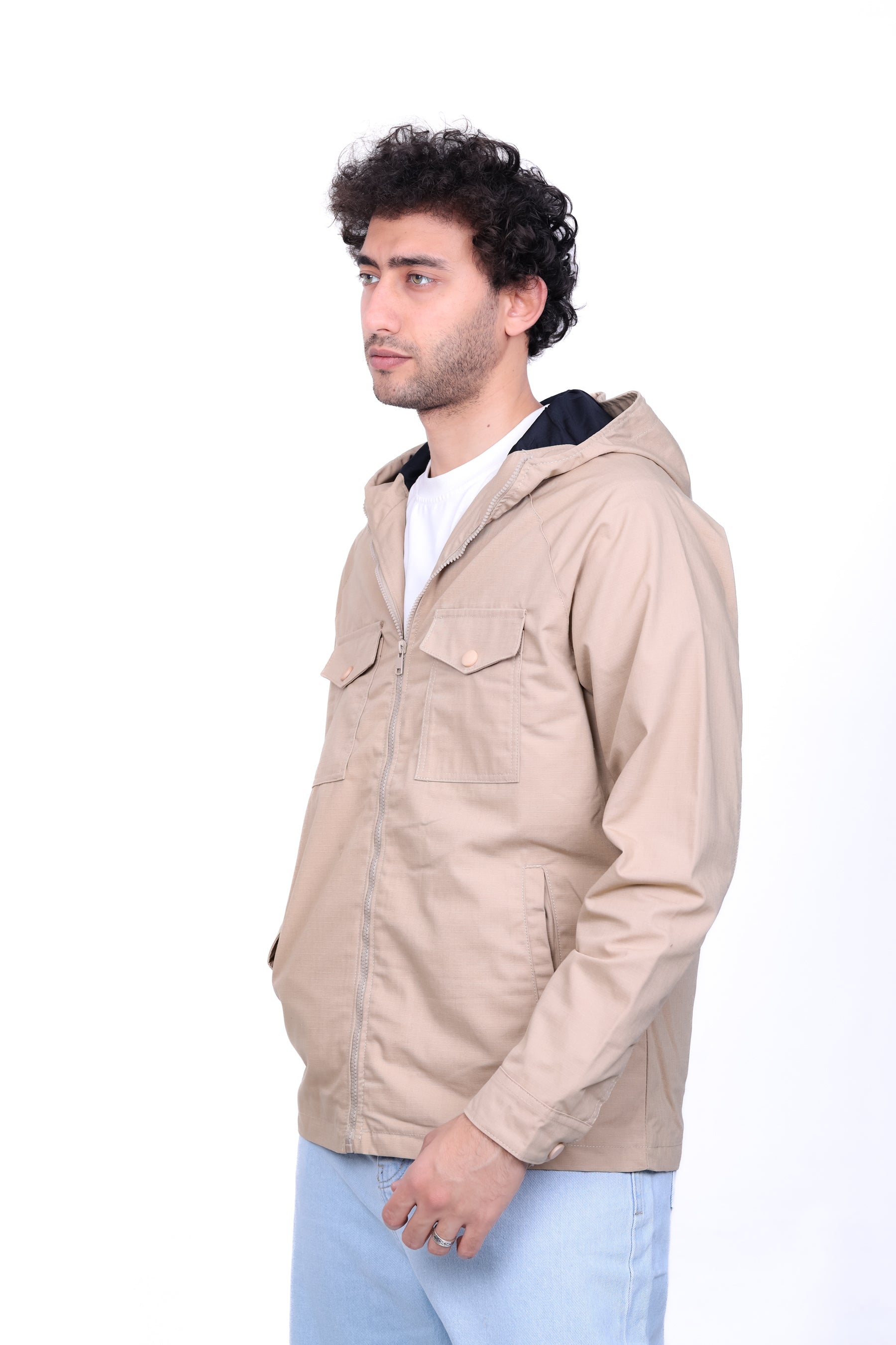 Gabardine Bomber Hoded Two Pocket Jacket 6010