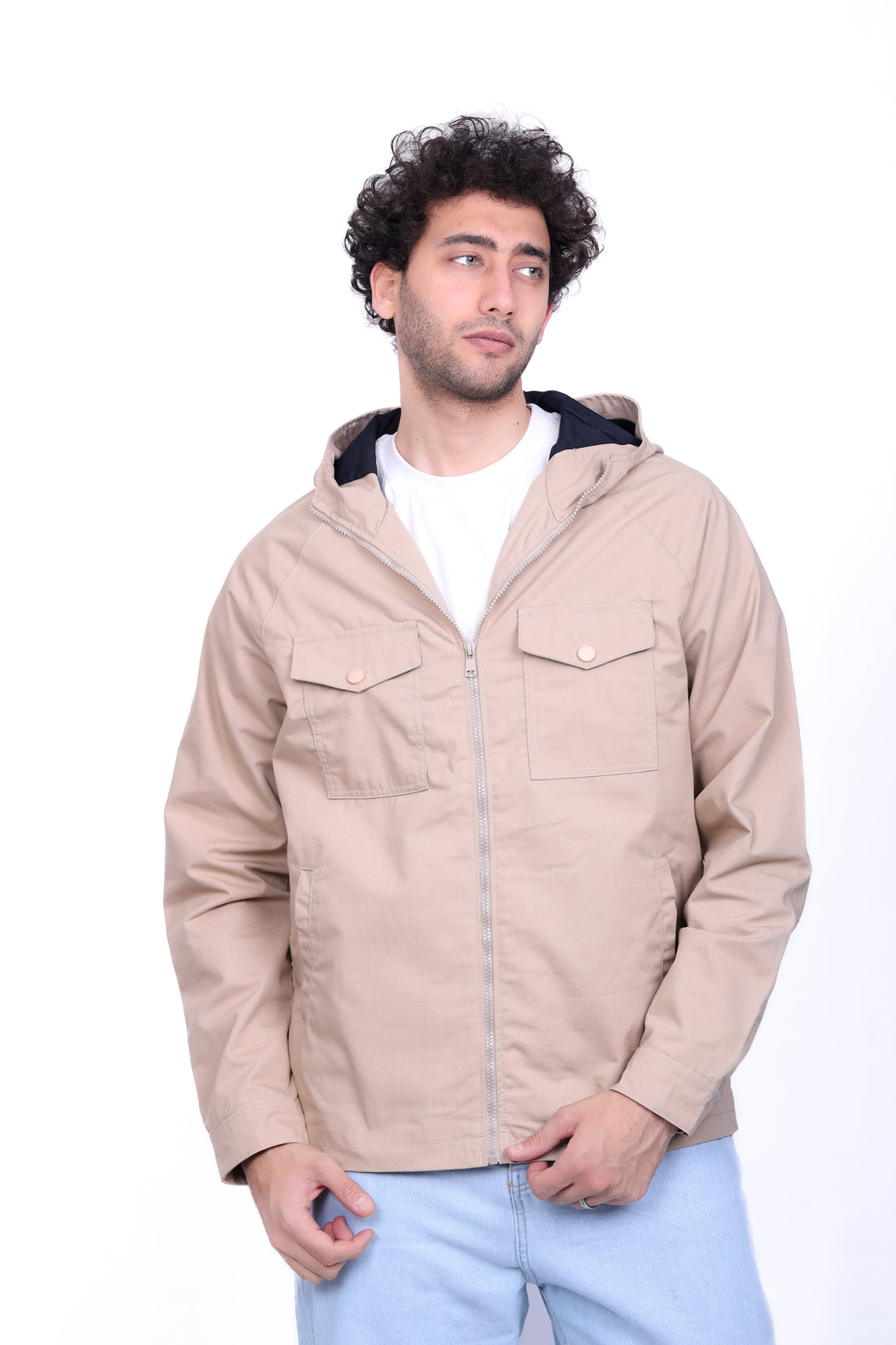 Gabardine Bomber Hoded Two Pocket Jacket 6010