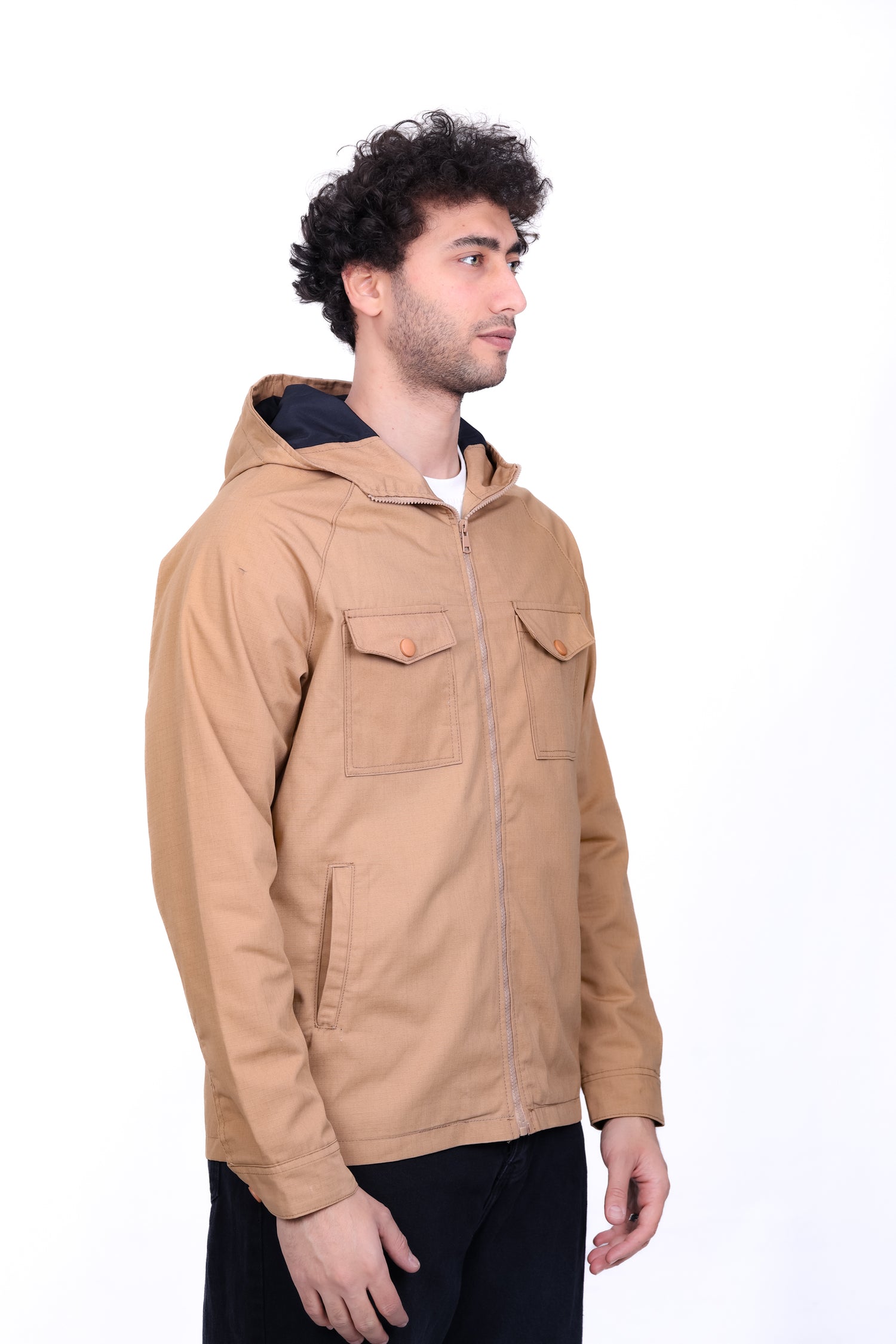 Gabardine Bomber Hoded Two Pocket Jacket 6010