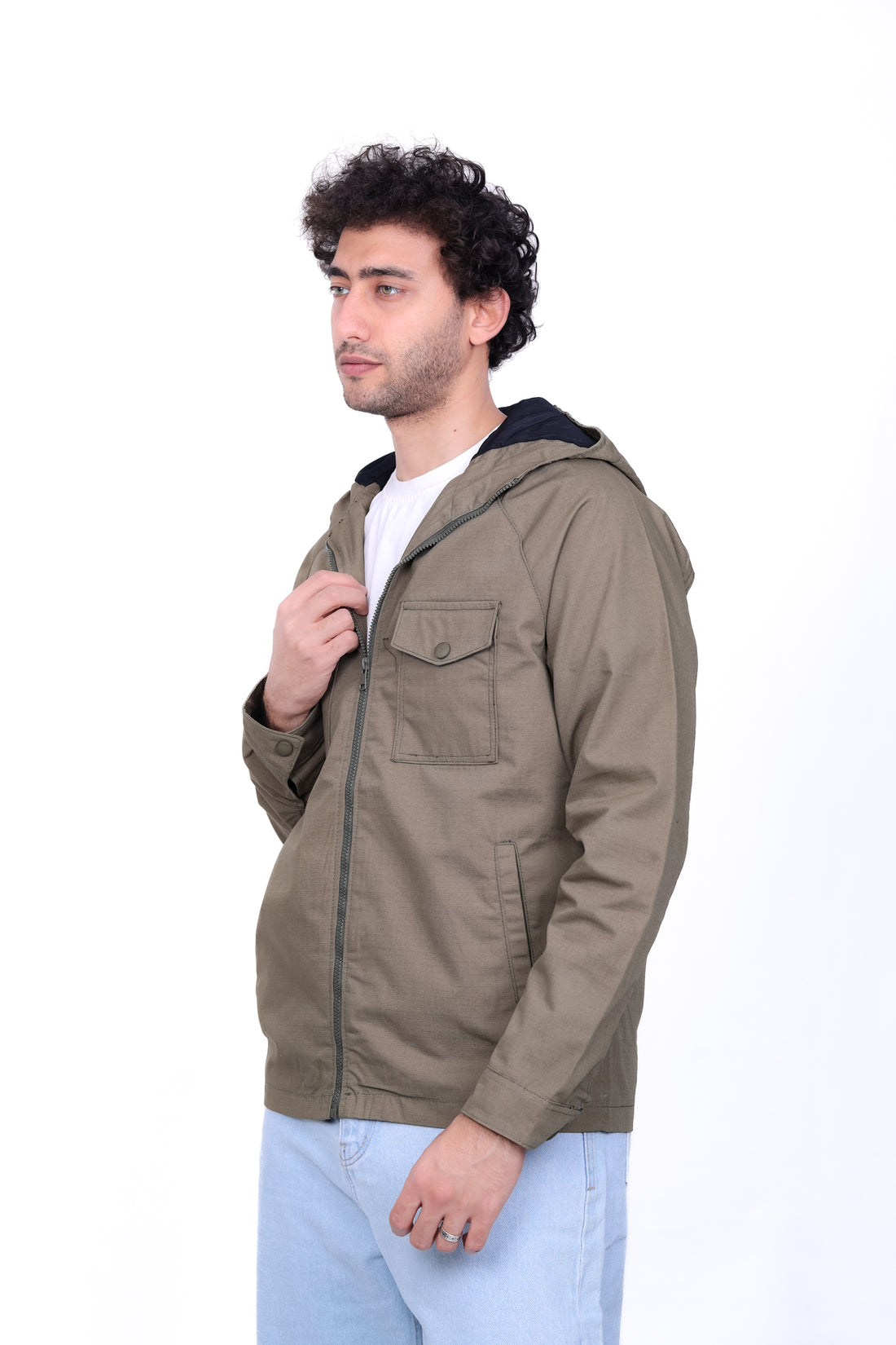 Gabardine Bomber Hoded Two Pocket Jacket 6010